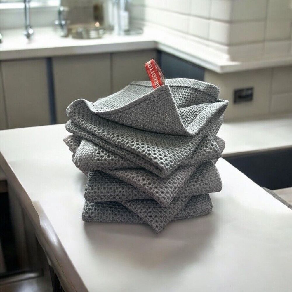 Ultra Absorbent 100% Cotton Dish Cloths - 6 Pack Waffle‎ Weave in Dark Grey